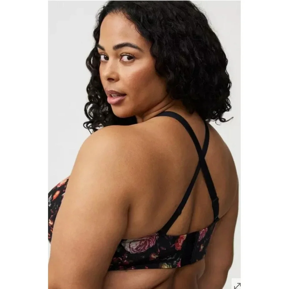 Torrid Dream Wire Free Lightly Lined Microfiber Bra Black Popery Floral 38DD